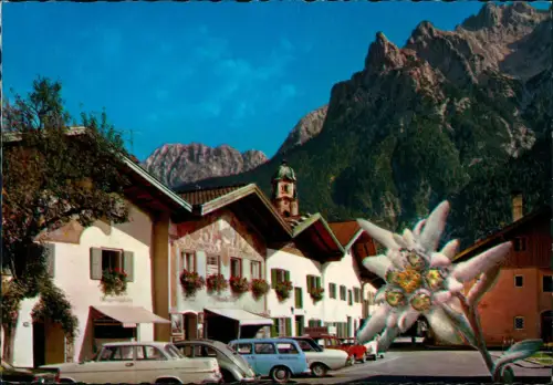 Ansichtskarte Mittenwald Im Griess Autos und Edelweiß 1978 Prägekarte