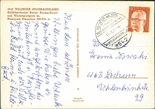 Ansichtskarte Willingen (Upland) Stadt Fabrik Sessellift 1974