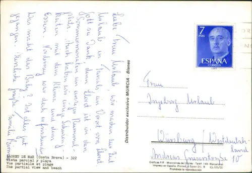Postale Lloret de Mar Vista parcial y play a Vue partielle et plage 1978