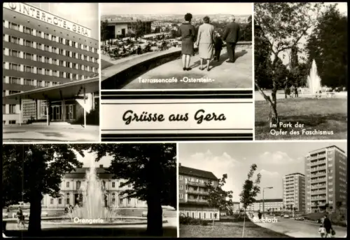 Gera DDR Mehrbild-AK mit INTERHOTEL, Terrassencafé Osterstein, Orangerie  1976