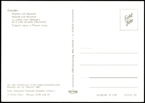 Dresden Luftbild von Oben, Altstadt und Neustadt g1945/1978