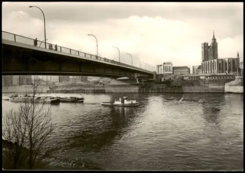 Ansichtskarte Magdeburg Die neue Strombrücke Schleppschiffe 1967