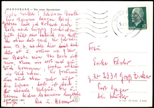 Ansichtskarte Magdeburg Die neue Strombrücke Schleppschiffe 1967