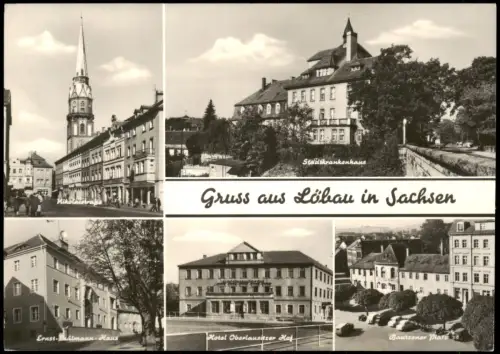 Ansichtskarte Löbau Krankenhaus, Hotel, Platz, Nikolaistraße 1968