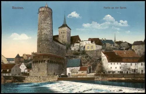 Ansichtskarte Bautzen Budyšin Partie an der Spree. 1915