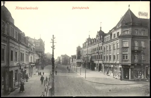 Ansichtskarte Kötzschenbroda-Radebeul Bahnhofstraße Geschäfte 1915