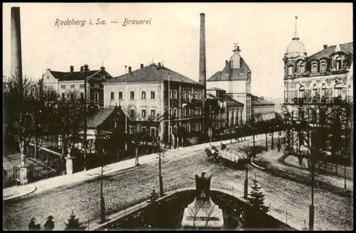 Ansichtskarte Radeberg Brauerei Straße Fuhrwerk 1915