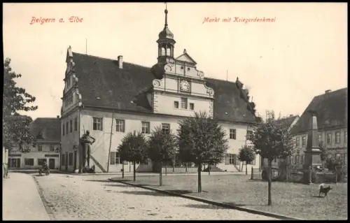 Ansichtskarte Belgern Markt mit Kriegerdenkmal 1914