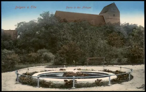 Ansichtskarte Belgern Partie in den Anlagen Springbrunnen 1914