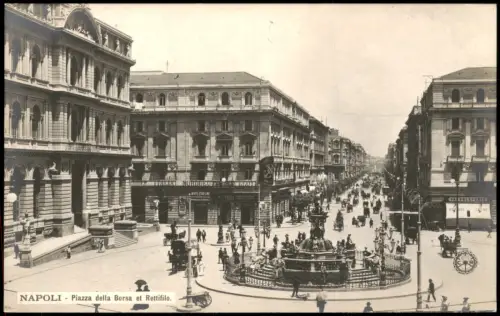 Cartolina Neapel Napoli Piazza della Borsa et Rettifilo. 1909