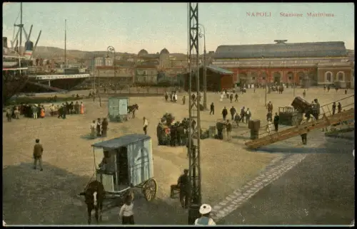 Cartolina Neapel Napoli Stazione Marittima. Fuhrwerk 1913