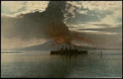 Cartolina Neapel Napoli Eruzione del Vesuvio Vesuv Kriegsschiff 1913