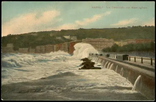 Cartolina Neapel Napoli Via Caracciolo con Mare agitato. 1913
