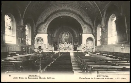 Postcard Montreal Notre Dame de Bonsecours Church, intérior. 1915  Canada