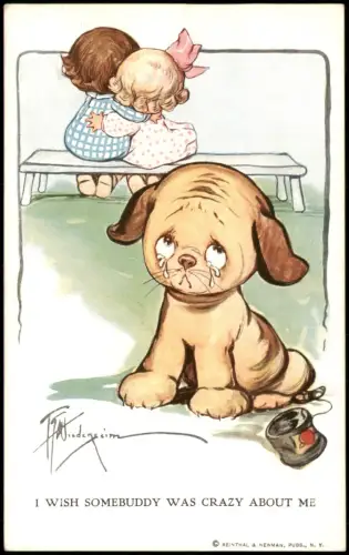 Ansichtskarte  Kinder Künstlerkarte Kinder und Hund I Wish Somebuddy... 1928