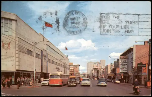 Postcard Edmonton JASPER AVE. AT 103RD STREET, Verkehr Autos Bus 1960