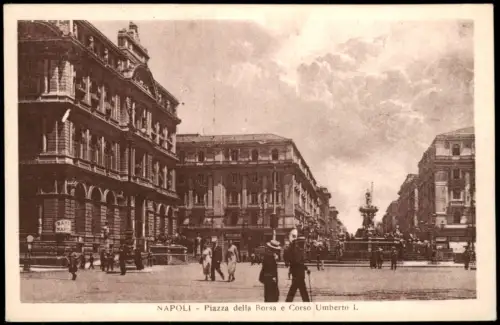 Cartolina Neapel Napoli Piazza della Borsa e Corso Umberto I. 1920
