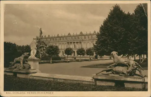 Ansichtskarte Chiemsee Herreninsel mit Schloss Statuen 1918