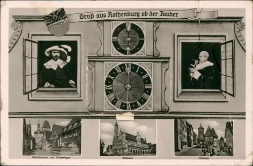 Ansichtskarte Rothenburg ob der Tauber Uhr   1956 Leporello  gel. Nachgebühr