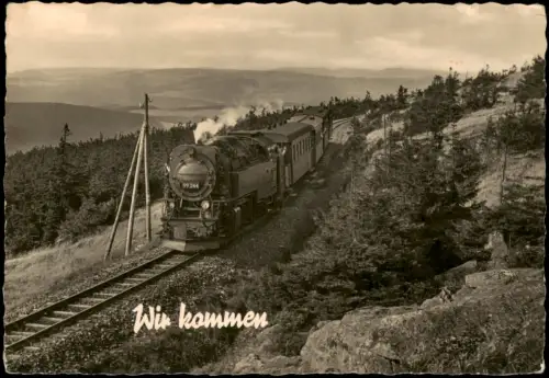 Ansichtskarte  Wir kommen DDR AK mit Eisenbahn Zug Lokomotive 1959