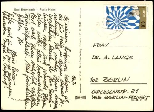 Ansichtskarte Bad Brambach Fucik-Heim zur DDR-Zeit 1965
