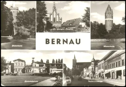 Bernau bei Berlin DDR Mehrbild-AK Pulverturm Bahnhofsplatz Wasserturm 1978