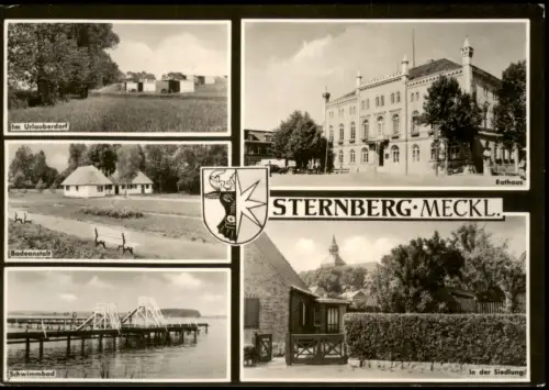 Sternberg (Mecklenburg) DDR Mehrbild Urlauberdorf, Rathaus, Badeanstalt 1966