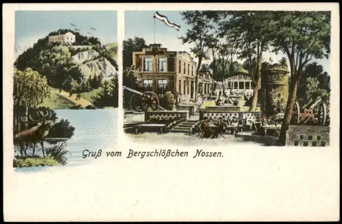 Ansichtskarte Nossen 2 Bild Bergschlößchen Kanonen 1916