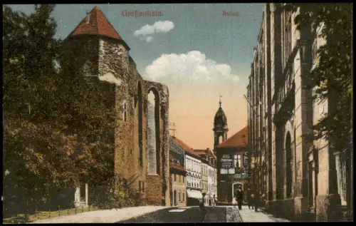 Ansichtskarte Großenhain Straßenpartie an der Ruine 1917