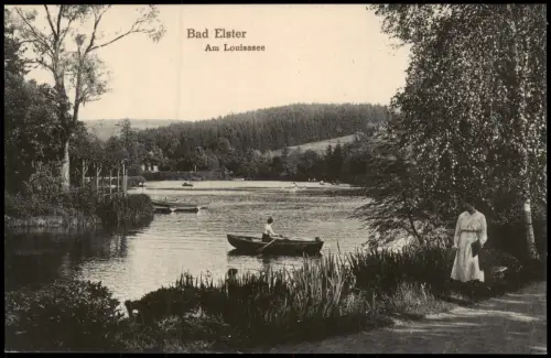Ansichtskarte Bad Elster Am Louisasee Ruderer Frau im Kleid 1917