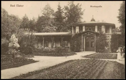 Ansichtskarte Bad Elster Moritzquelle Statue 1917