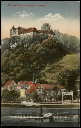 Pegenau-Klipphausen Schloss Scharfenberg Gasthaus und Elbdampfer 1917