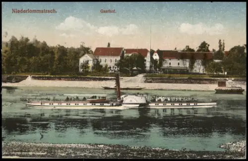 Ansichtskarte Niederlommatzsch Gasthof und Schaufelraddampfer Dampfer 1917