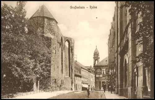 Ansichtskarte Großenhain Straßenpartie Ruine Geschäfte 1917