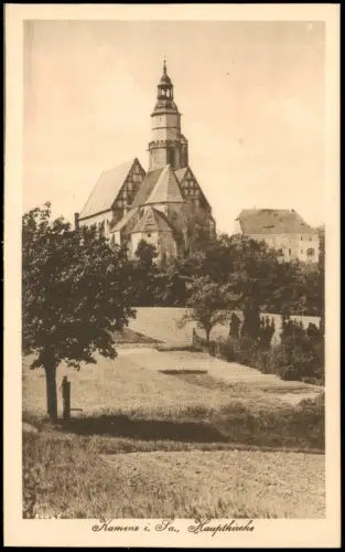 Kamenz Kamjenc Blick von der Wiese auf Hauptkirche Marienkirche 1916