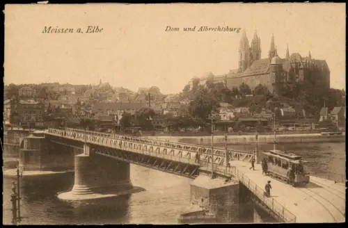 Ansichtskarte Meißen Schloss Albrechtsburg Straßenbahn 1916