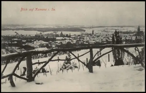 Ansichtskarte Kamenz Kamjenc Blick auf die Stadt im Winter 1915