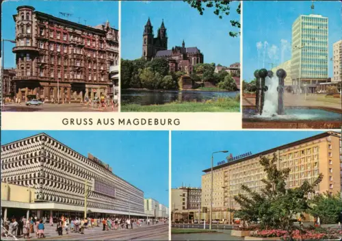 Magdeburg Hasselbachplatz, Blick zum Dom, Centrum Warenhaus 1977