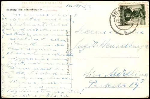 Ansichtskarte Salzburg Künstlerkarte Stadtpartie 1953