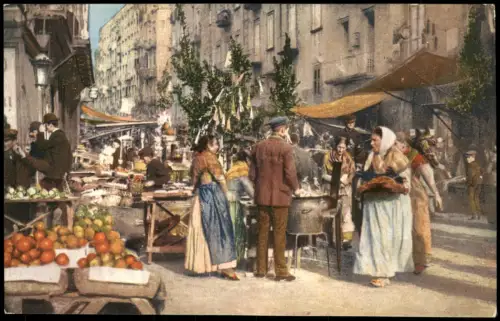 Cartolina Neapel Napoli Costumi napoletani Mercato Straßenszene 1918