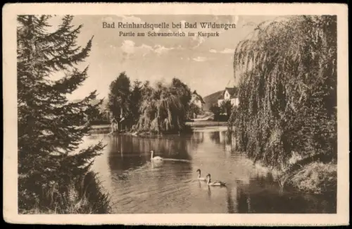 Bad Wildungen   Bad Reinhardsquelle Partie am Schwanenteich iKurpark 1922
