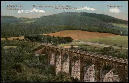 Ansichtskarte Löbau Löbauer Viadukt Löbauer Berg 1915
