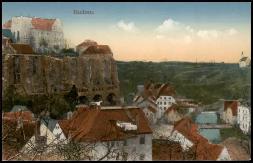 Ansichtskarte Bautzen Budyšin Stadtpartie Straßenblick 1915