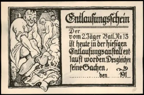 Ansichtskarte  Scherzkarte Künstlerkarte Entlausunsschein 1917