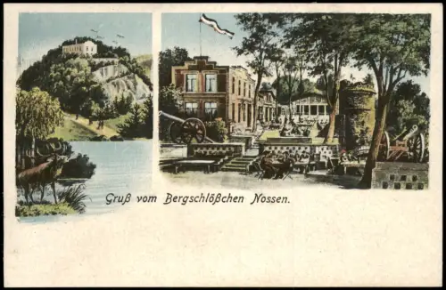 Ansichtskarte Nossen 2 Bild Bergschlößchen Kanonen 1916