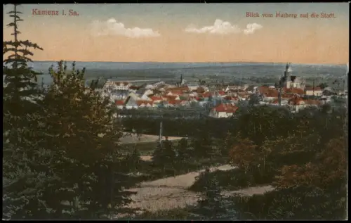 Ansichtskarte Kamenz Kamjenc Blick vom Hutberg auf die Stadt. 1917