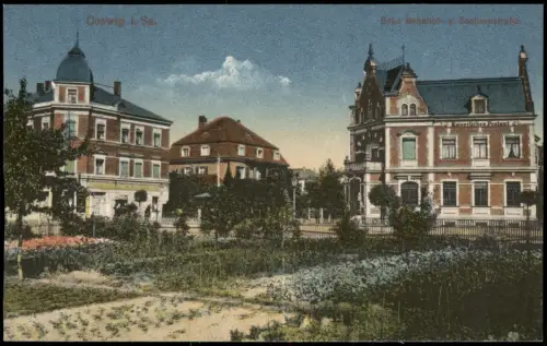 Ansichtskarte Coswig (Sachsen) Sachsenstraße und Bahnhofstraße 1914