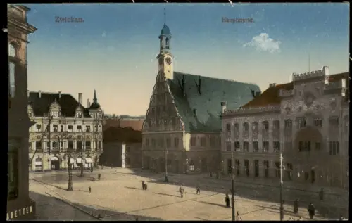 Ansichtskarte Zwickau Hauptmarkt 1916