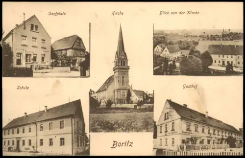 Ansichtskarte Boritz-Hirschstein Dorfplatz Schule Gasthof 5 Bild 1916