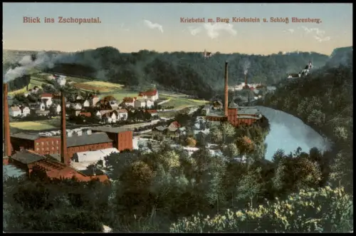 Ansichtskarte Zschopau Kriebetal m. Burg Kriebstein u. Schloß Ehrenberg. 1920